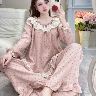 [DEAL MỞ BÁN] Bộ Đồ Ngủ Nữ JUSOKA Pijama Chất Liệu Đũi Vân Mây Cổ Viền Ren Tròn Đính Nơ Mềm Mịn DU42