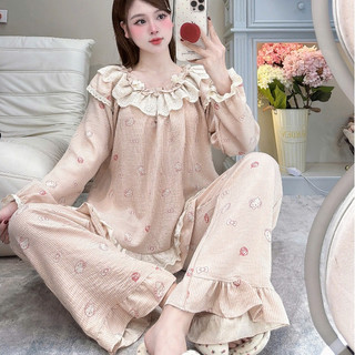[DEAL MỞ BÁN] Bộ Đồ Ngủ Nữ JUSOKA Pijama Chất Liệu Đũi Vân Mây Cổ Viền Ren Tròn Đính Nơ Mềm Mịn DU42