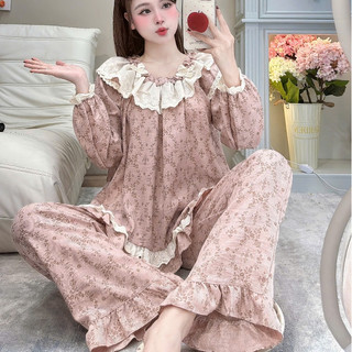 [DEAL MỞ BÁN] Bộ Đồ Ngủ Nữ JUSOKA Pijama Chất Liệu Đũi Vân Mây Cổ Viền Ren Tròn Đính Nơ Mềm Mịn DU42