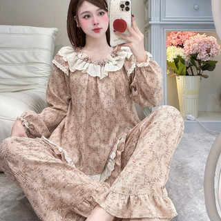 [DEAL MỞ BÁN] Bộ Đồ Ngủ Nữ JUSOKA Pijama Chất Liệu Đũi Vân Mây Cổ Viền Ren Tròn Đính Nơ Mềm Mịn DU42