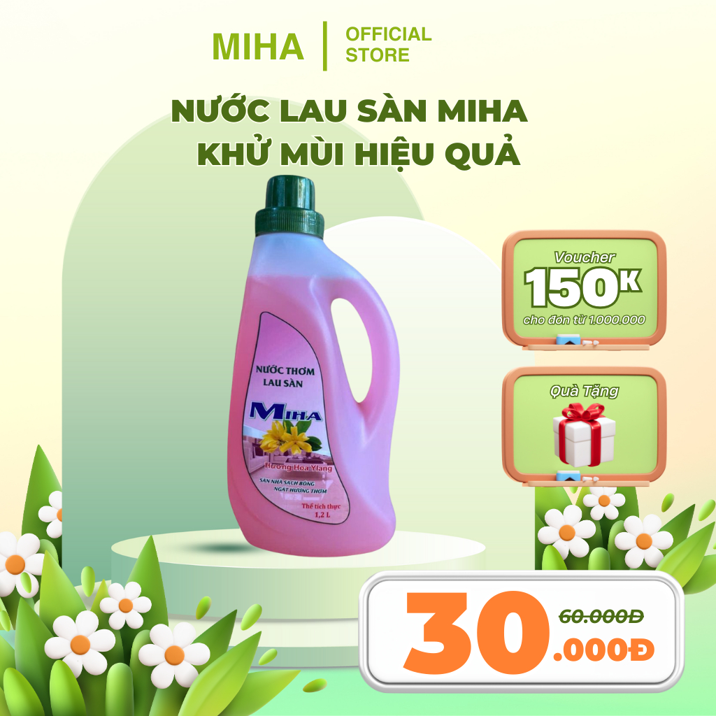 Nước Lau Sàn MiHa 1,2 lít-hương hoa Ylang– Khử Mùi Hiệu Quả, An Toàn Cho Gia Đình