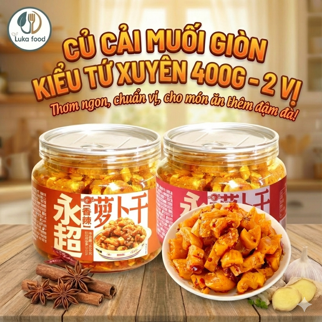 Củ Cải Muối Tứ Xuyên Giòn Cay 400g - Ca La Thầu Ăn Liền 2 Vị (Cay Tê/Cay Vừa) Đậm Đà, Đồ Ăn Kèm Cơm Luka Food