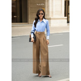 [HỎA TỐC-MỚI VỀ] Áo Sơ Mi Thiết Kế Kẻ Sọc Xanh Phối Cổ Măng SOLIIN Phong Cách Công Sở Trẻ Trung ARA SHIRT