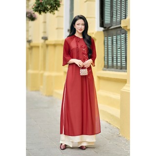 [LAMER X PHƯƠNG ANH ĐÀO] Áo Dài Cách Tân Dáng Suông Ngọc Hoa (Không Quần) 2 Lớp Tơ Óng Và Lụa Đính Kết Thủ Công Cao Cấp