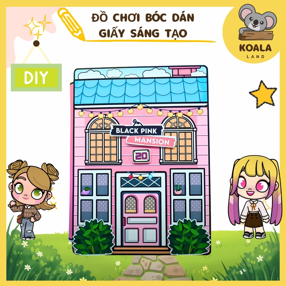 Búp bê giấy tocaboca đồ chơi giấy AVATAR Black Pink Mansion Quiet Book -ĐỒ CHƠI THỦ CÔNG DIY