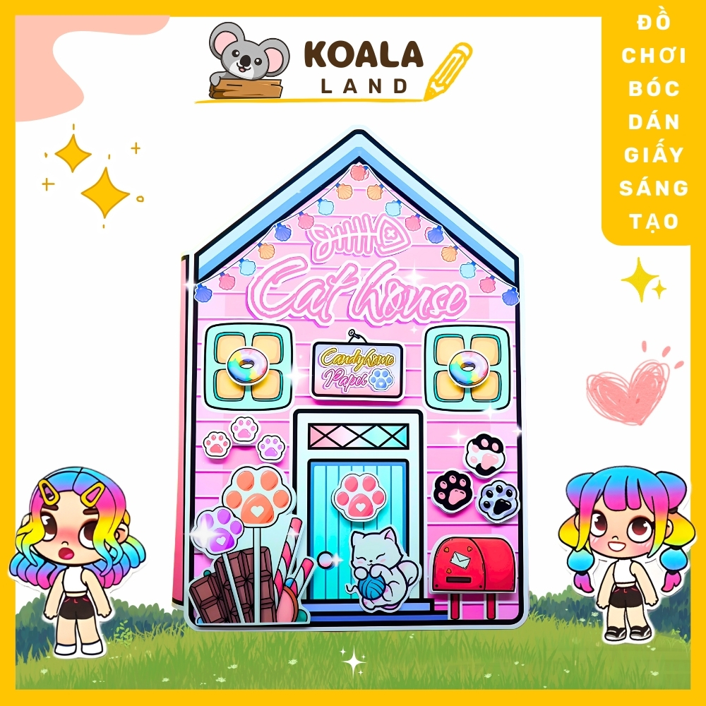 ĐỒ CHƠI NGÔI NHÀ BÚP BÊ GIẤY CẮT THỦ CÔNG DIY - Ngôi nhà của bé  Cat House In Quiet Book