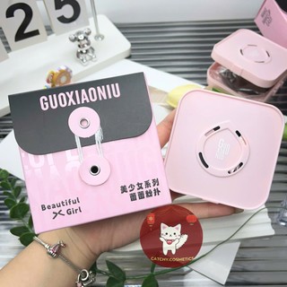 [GUOXIAONIU] Set 3 Bông Mút Tán Nền Guoxiaoniu Che Khuyết Điểm Vỏ Nơ Hồng Đen, Kèm Hộp Đựng
