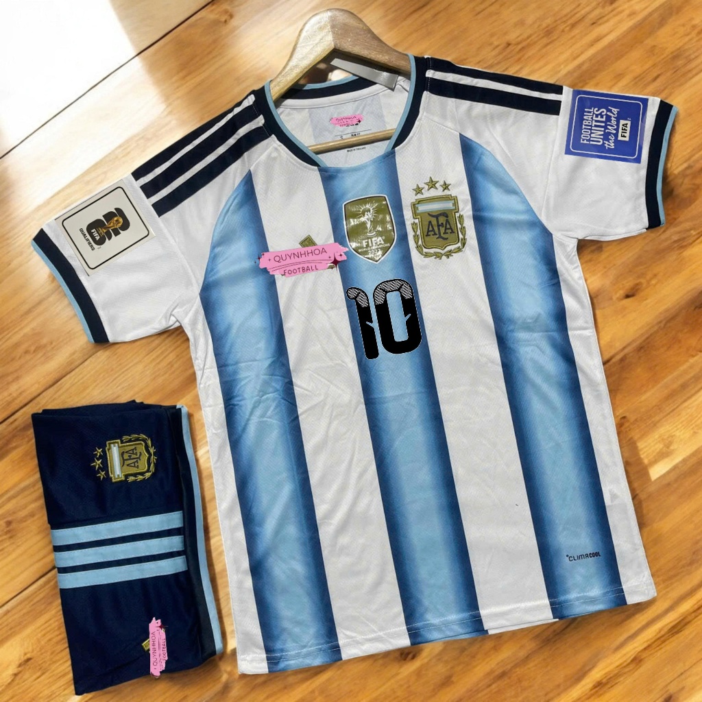 ( FREE SHIP)Bộ Quần Áo Bóng Đá Đội Tuyển Argentina Sân Nhà WC 2026 - Vải Polyester Gai Thái Cao Cấp - Messi số 10