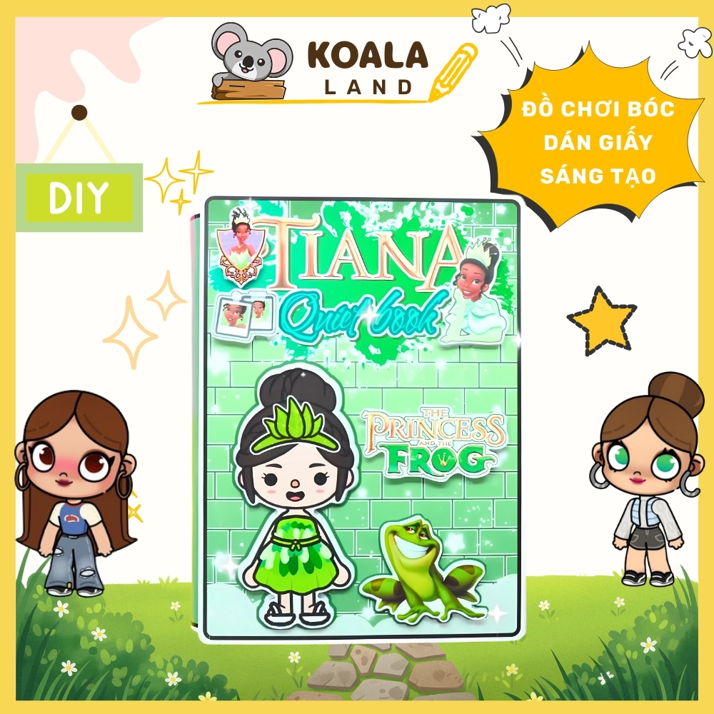 Đồ chơi giấy ngồi nhà búp bê bằng giấy tocaboca life word Princess Tiana Quiet Book