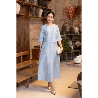 SWANLAKE | Váy Đầm Maxi Nữ Vải Gấm Hoa Tafta Cổ Tròn Tay Lỡ Có Túi Sang Trọng Đi Tiệc D13378