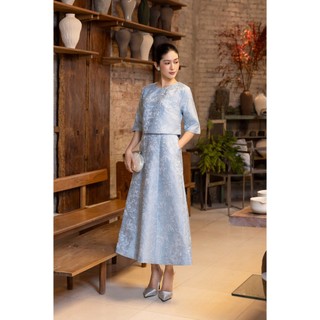 SWANLAKE | Váy Đầm Maxi Nữ Vải Gấm Hoa Tafta Cổ Tròn Tay Lỡ Có Túi Sang Trọng Đi Tiệc D13378