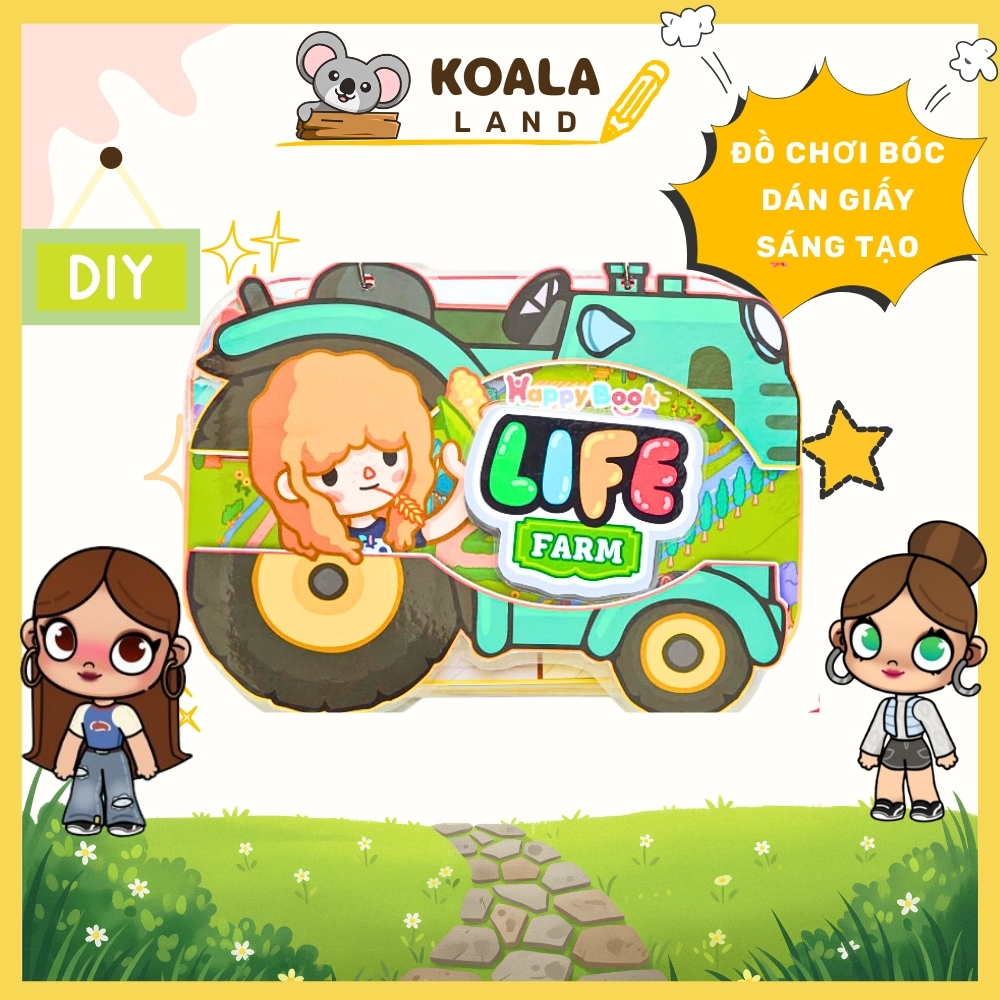 h8 Đồ chơi giấy ngồi nhà búp bê bằng giấy tocaboca Farm Quiet Book đồ chơi thủ công DIY cho bé gái Học liệu ngôi nhà búp
