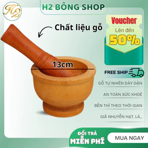 Bộ cối chày size lớn bằng gỗ dày dặn, giã gia vị, cua,.. tiện lợi