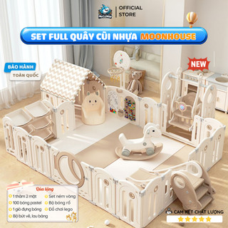 Quây Cũi Nhựa Gấp Gọn Set Full Moon House 2026 - Kèm Cầu Trượt -Xích Đu -Ngựa -Cột Bóng, Quây Nhựa Nguyên Sinh An Toàn