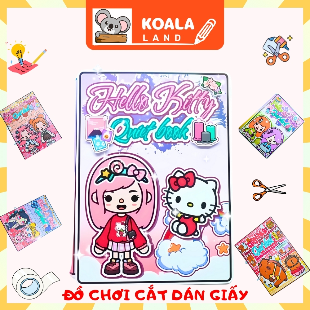 Ngôi nhà búp bê Hellokitty Hồng Đồ chơi bóc dán thủ công Toca boca đồ chơi trẻ em