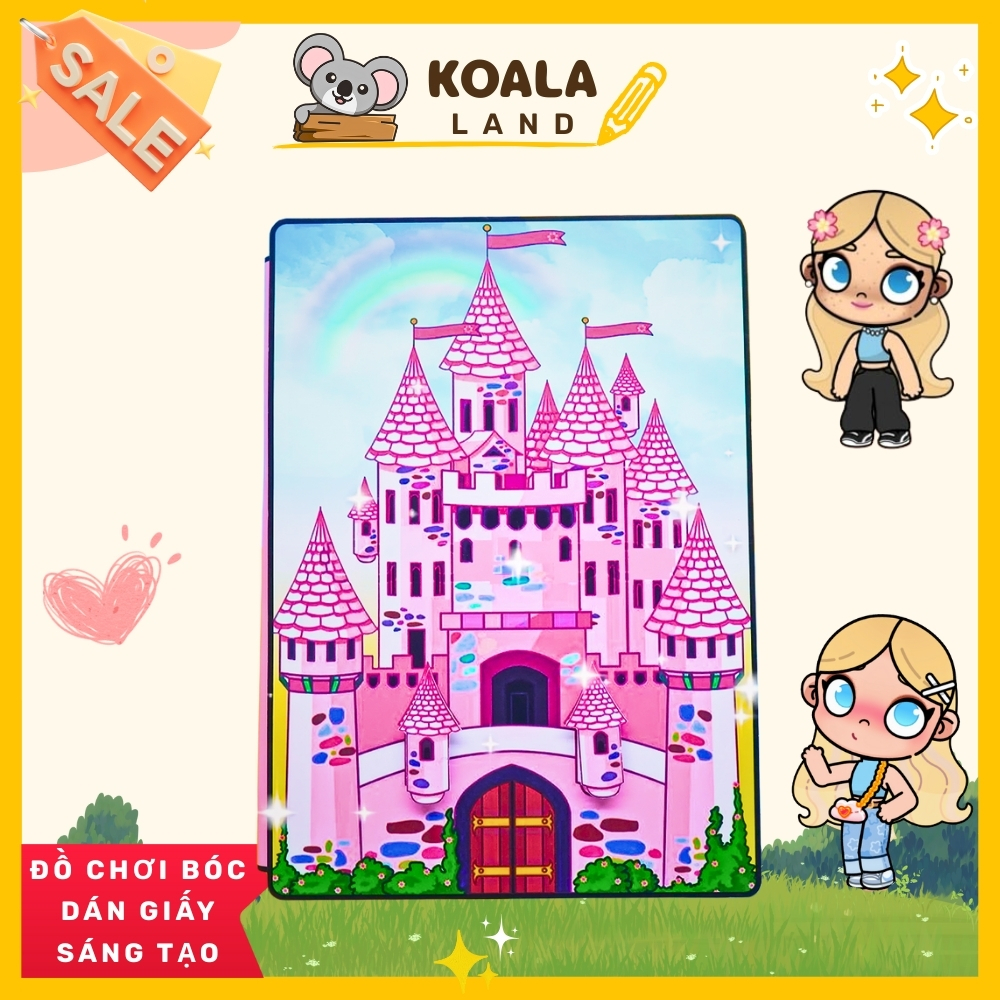 Đồ chơi giấy ngồi nhà búp bê bằng giấy tocaboca của bé Pink Castle Quiet Book thủ công DIY cho bé