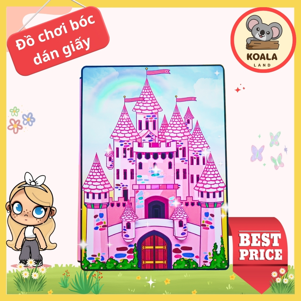 Đồ chơi giấy ngồi nhà búp bê bằng giấy tocaboca life Pink Castle Quiet Book thủ công DIY cho bé gái