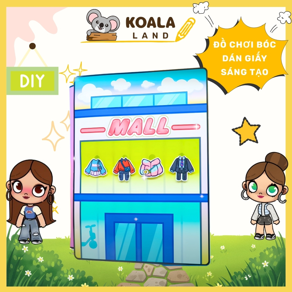 h35 Đồ chơi giấy ngồi nhà búp bê, đồ chơi giấy tocaboca, học liệu montessori, toca boca Mall Book