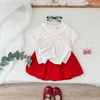 Set Đồ Bé Gái Áo Cổ Sen Buộc Nơ AZB600 & Chân Váy Bí Đính Nơ – Set Váy Áo Bé Gái Dễ Thương, Thời Trang Trẻ Em