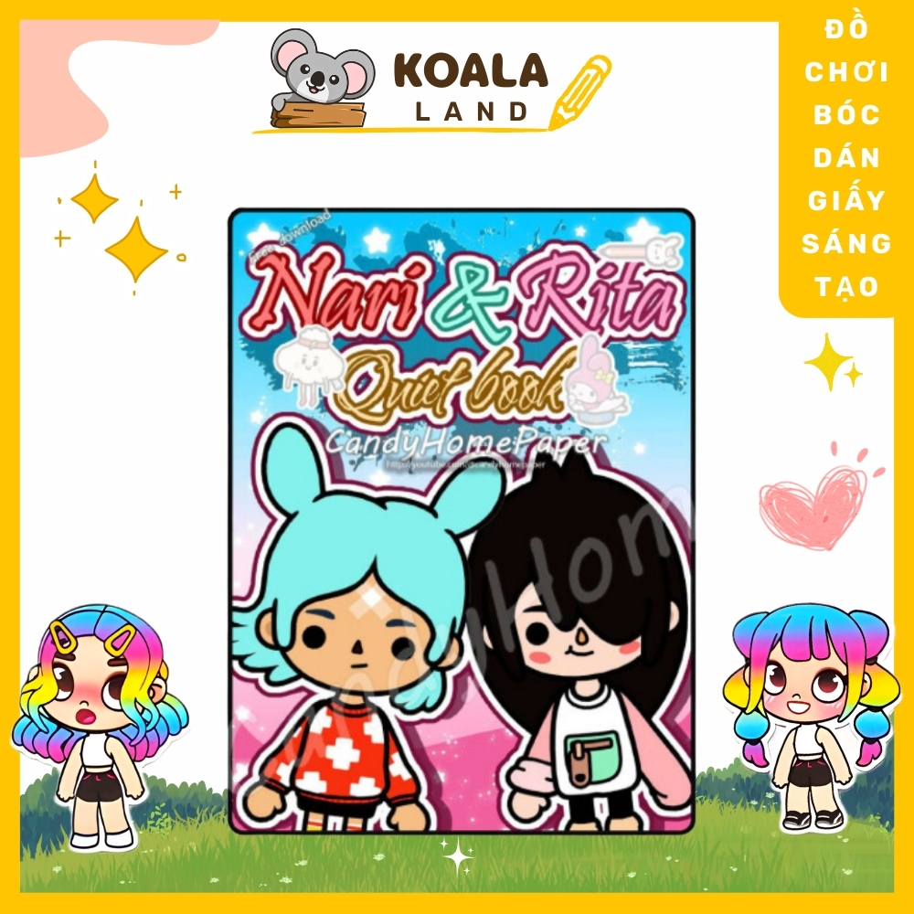 Đồ chơi giấy ngôi nhà búp bê toca boca Nari & Rita đáng yêu,đồ chơi thủ công bóc dán cho bé