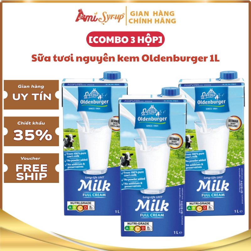 [COMBO GIÁ SỈ] Sữa Tươi Tiệt Trùng Nguyên Kem Không Đường Oldenburger 1L Thơm Ngon Béo Ngậy