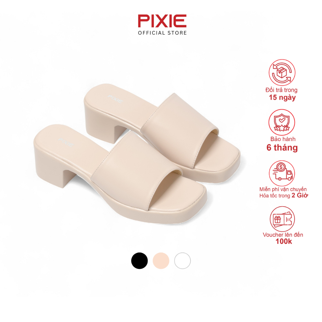 Guốc Cao Gót 5cm Quai Ngang Mũi Vuông Pixie H144