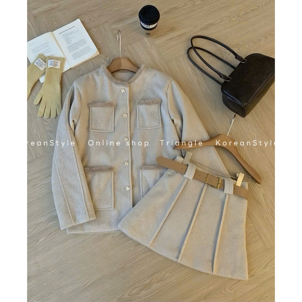 TRIANGLE - Co Set (Cân nhắc kỹ, return is not welcomed)- Set dạ 3 chi tiết chần trám lông vũ bên trong