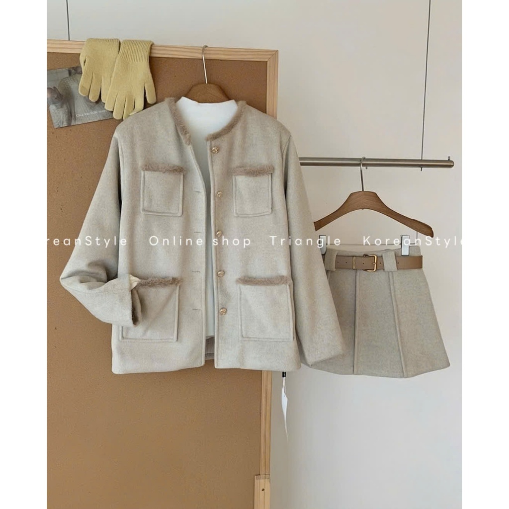 TRIANGLE - Co Set (Cân nhắc kỹ, return is not welcomed)- Set dạ 3 chi tiết chần trám lông vũ bên trong