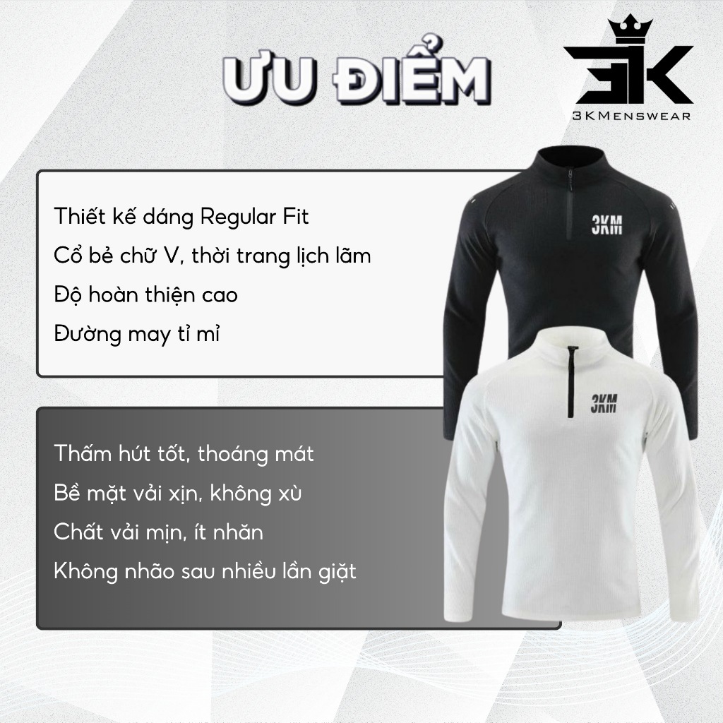 Áo giữ nhiệt, áo tập training 3KMENSWEAR cổ trụ khóa thời trang thể thao giữ ấm giữ nhiệt