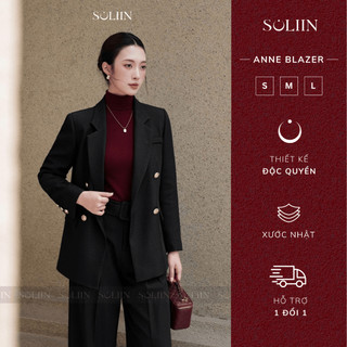Áo Khoác Blazer Nữ Đính Cúc Cao Cấp SOLIIN Chất Liệu Xước Nhật Cao Cấp Phong Cách Công Sở Thanh Lịch |