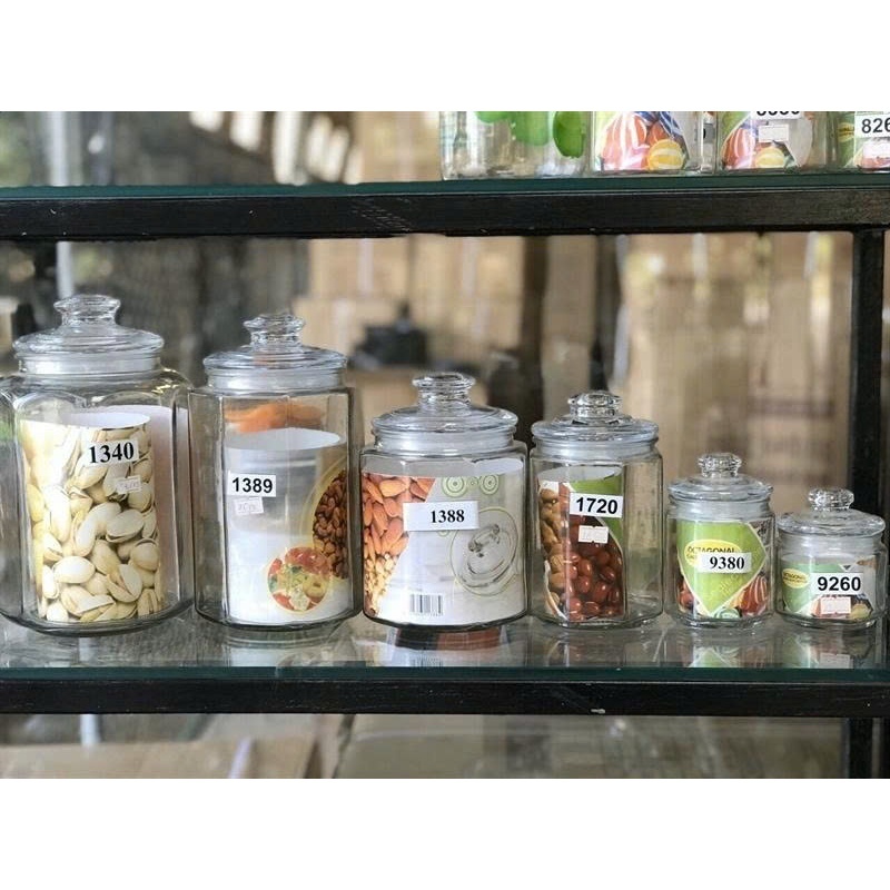 Combo 4 Hũ Thủy Tinh Đựng Gia Vị Lục Giác – Nắp Lắp Gioăng Chun Kín Hơi