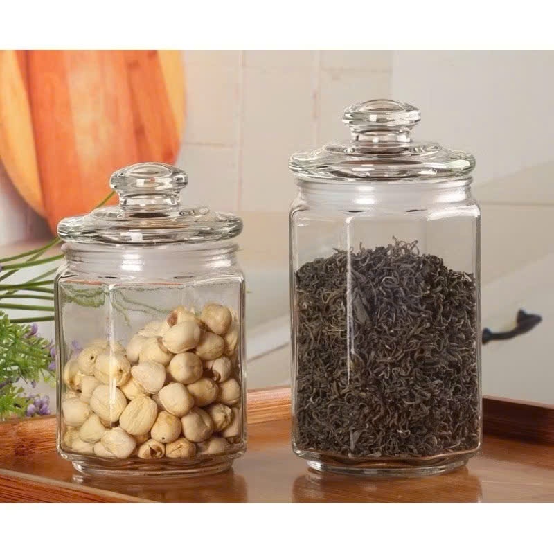 Combo 4 Hũ Thủy Tinh Đựng Gia Vị Lục Giác – Nắp Lắp Gioăng Chun Kín Hơi
