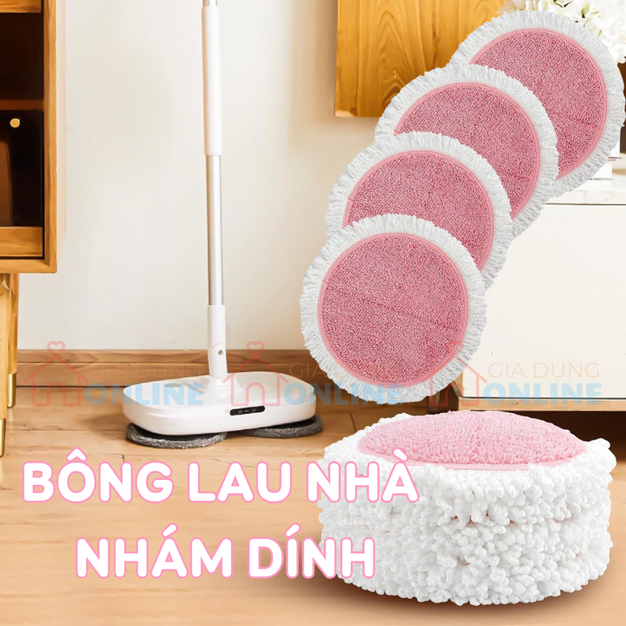 Bông lau nhà tròn nhám dính size 23cm cho cây lau nhà thủ công, máy lau nhà tự động có đế nhám dính....