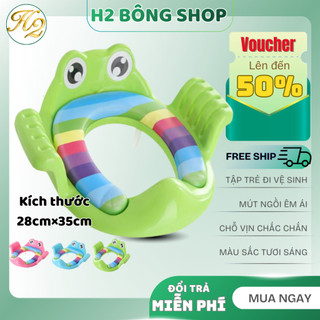 Bệ lót bồn cầu thu nhỏ có tay vịn cho bé, Lót bệ hình con ếch đáng yêu cho bé tập đi vệ sinh