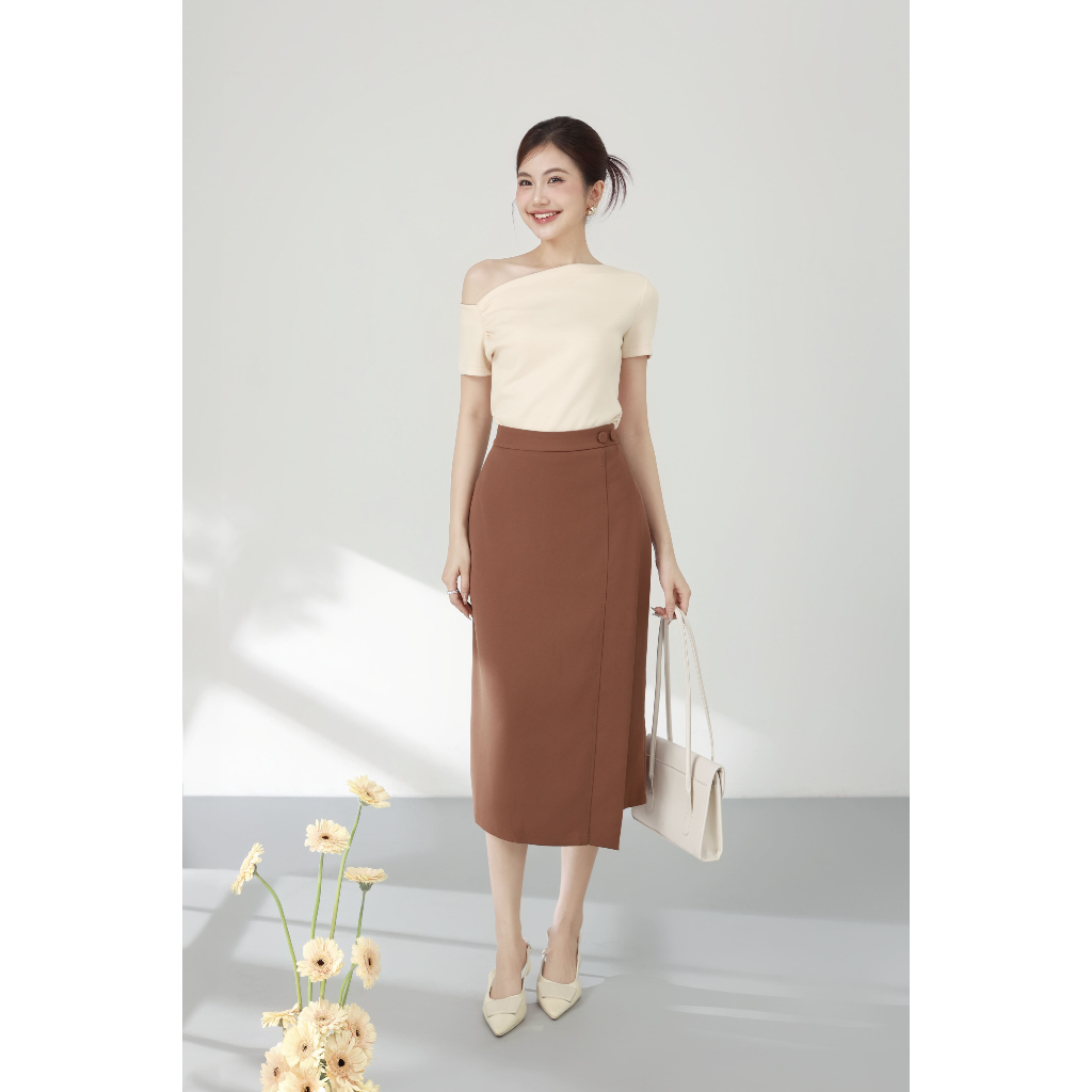 Chân Váy Dáng Suông Nữ GUMAC Chân Váy Công Sở Tà Đắp Xẻ Sau Lưng Cao Thiết Kế Thanh Lịch LVE1106