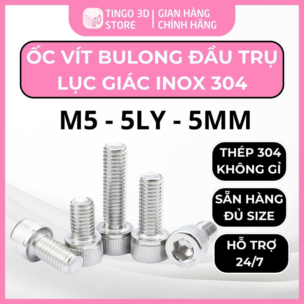 Set 5-10 Bulong lục giác Đầu Trụ Inox 304 M5, Ôc vít nhỏ đủ size không ...