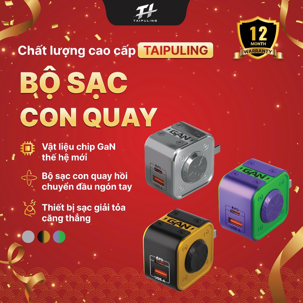 Cốc sạc  30W công nghệ mới, dạng con quay xoay bằng lực ấn, chân cắm có thể gập lại 4 in1  Cáp sạc