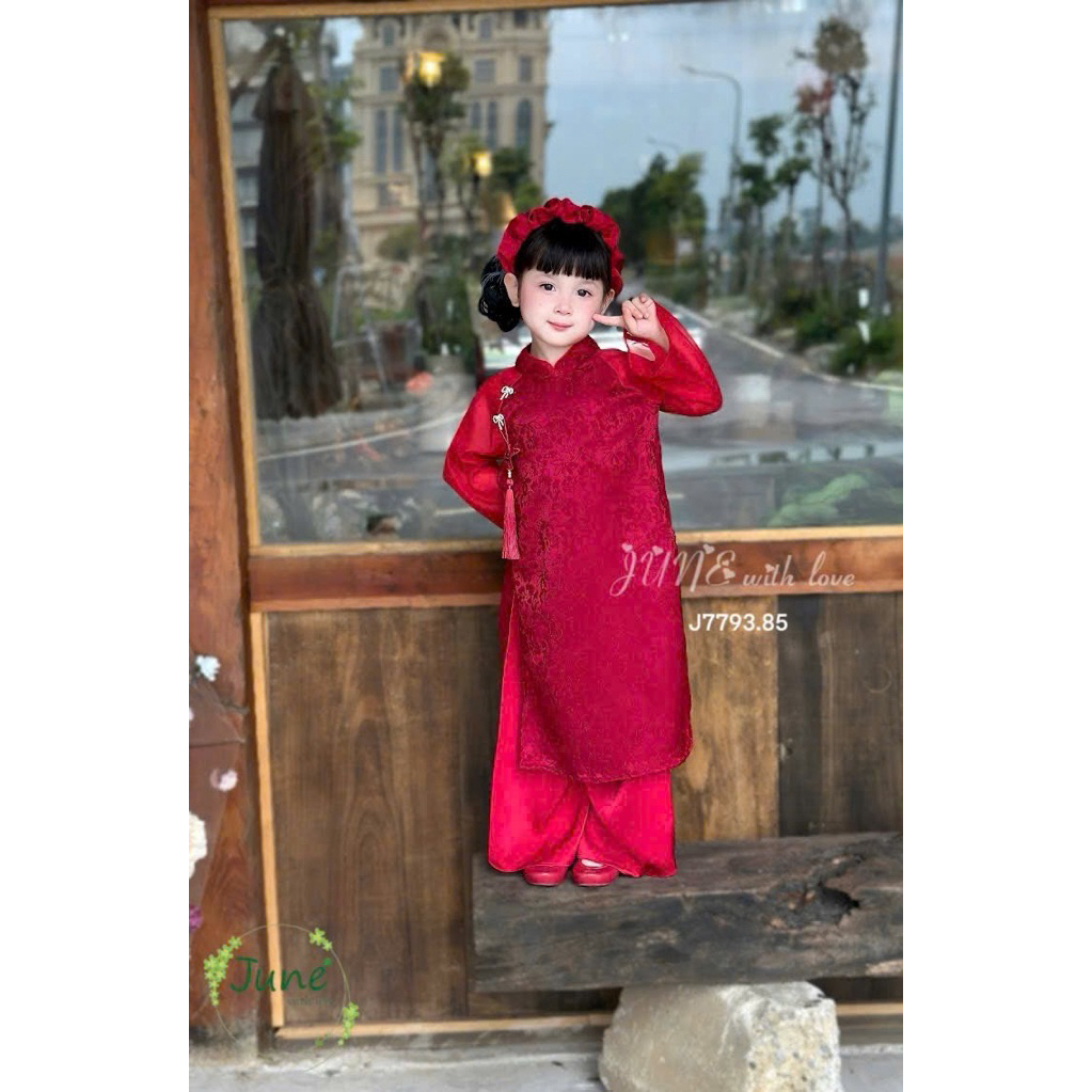 Set áo dài bé gái gấm hoa cao cấp J7793 – Áo dài trẻ em kèm quần lụa, size 1-10 tuổi (10-40kg)