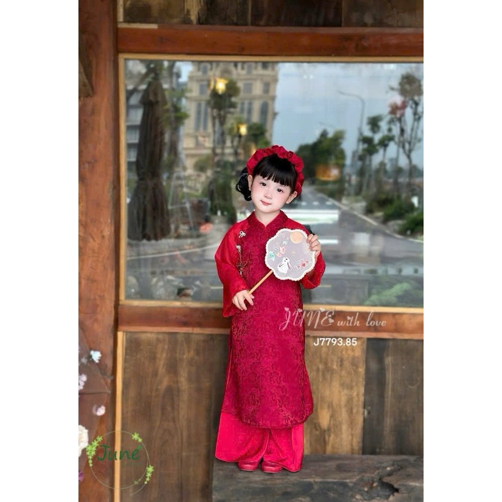 Set áo dài bé gái gấm hoa cao cấp J7793 – Áo dài trẻ em kèm quần lụa, size 1-10 tuổi (10-40kg)