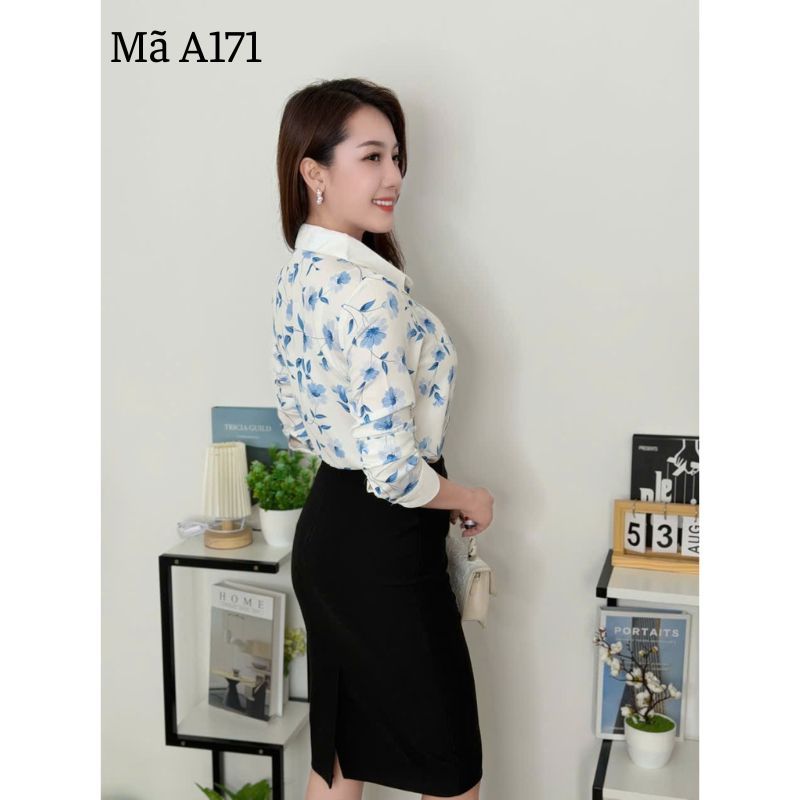 Áo Sơ Mi Hoa Xanh Chất Mango A171 Mềm Mát Lịch Sự Phong Cách Công Sở