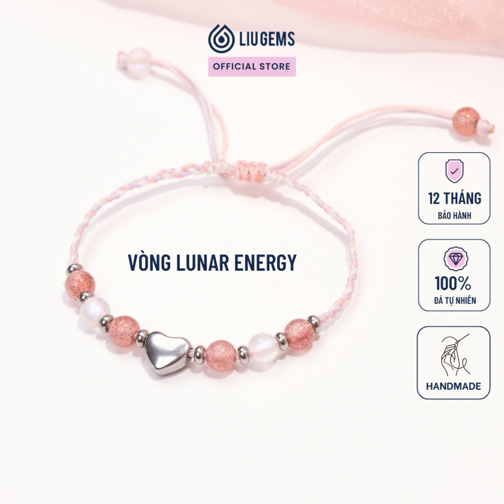 Vòng Tay Dây Vải 6 Viên Đá Tự Nhiên Liugems Lunar Energy Mix Charm Thép Không Gỉ Dễ Thương CM03