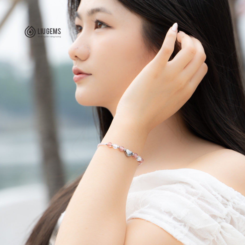 Vòng Tay Dây Vải 6 Viên Đá Tự Nhiên Liugems Lunar Energy Mix Charm Thép Không Gỉ Dễ Thương CM03