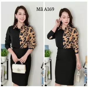 Áo Sơ Mi Nữ Phối Da Báo Cá Tính Chất Mango Mềm Mịn, Dáng Suông Thanh Lịch - A169