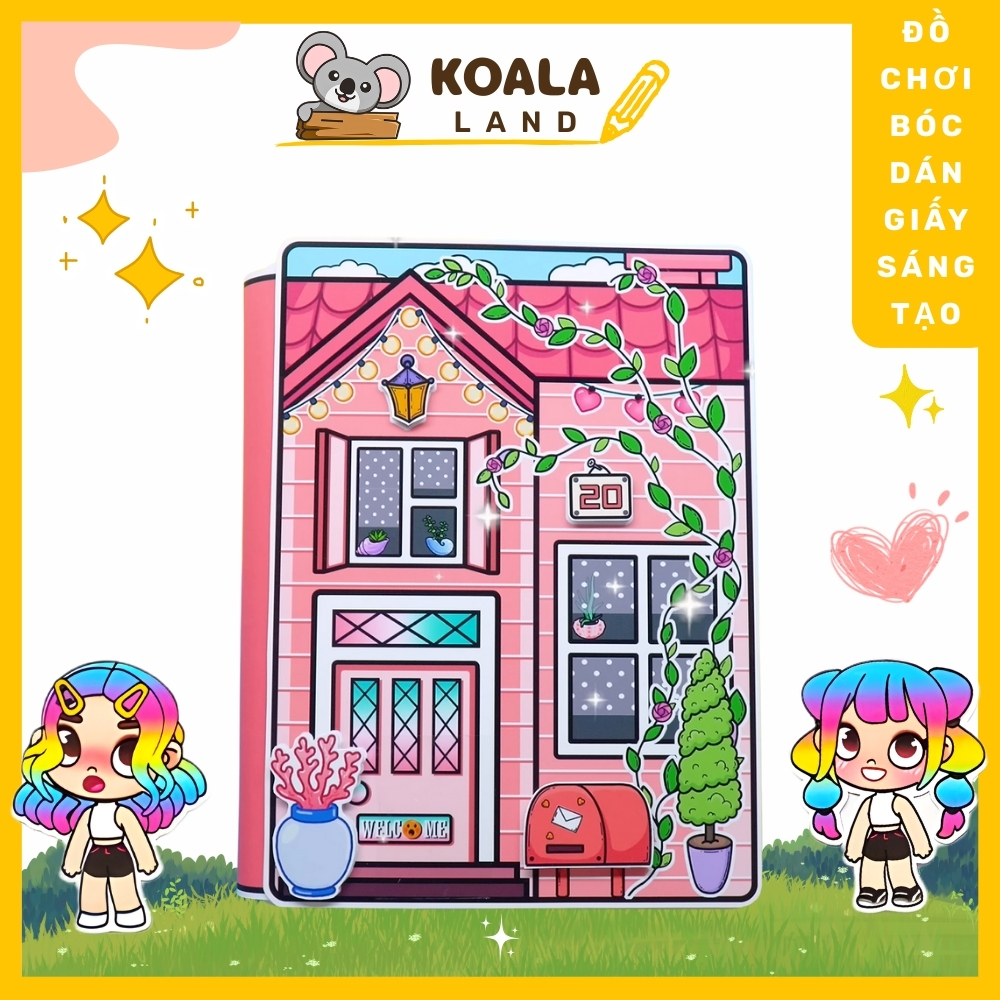 Đồ chơi giấy ngồi nhà búp bê, đồ chơi tocaboca, Peach Color House In Quiet Book, ngôi nhà kuromi
