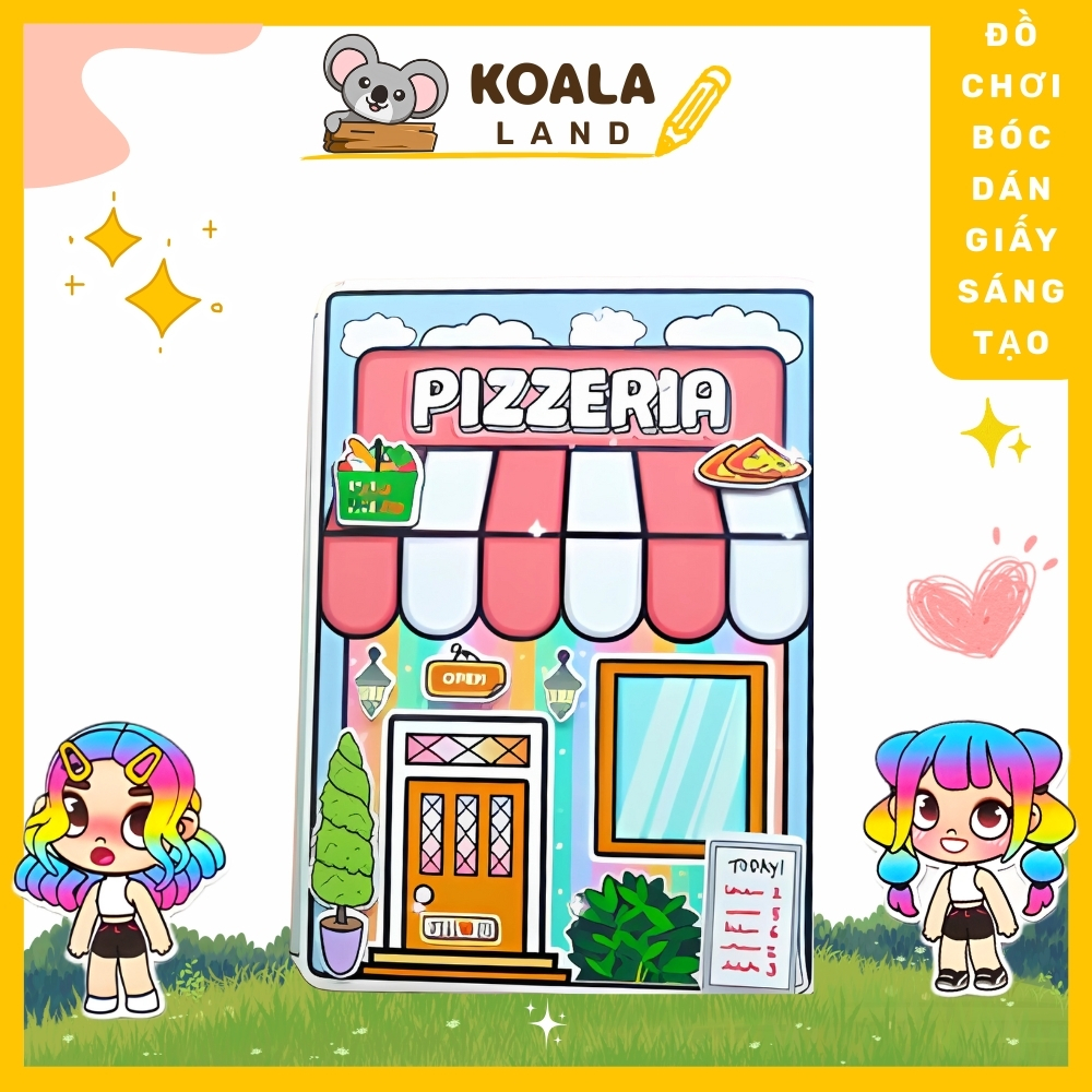 Đồ chơi búp bê giấy Của hàng Pizza toca boca ,đồ chơi bóc dán thủ công
