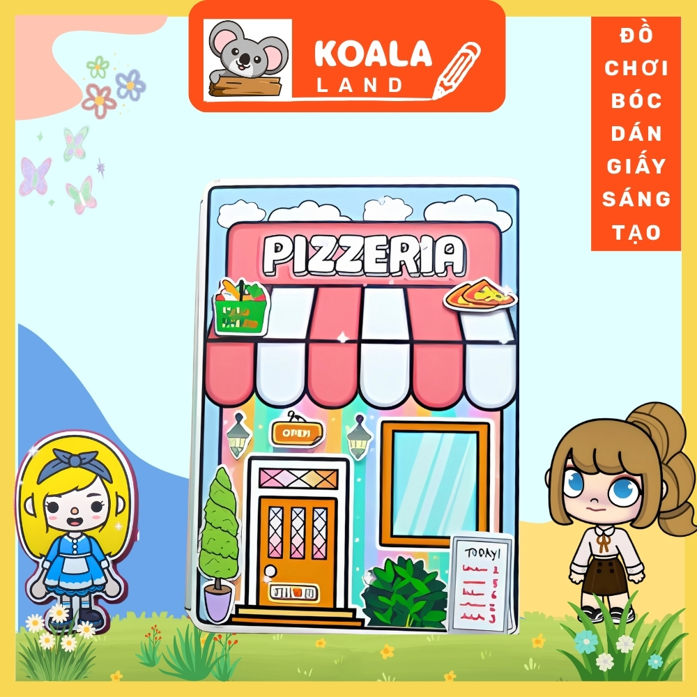 ĐỒ CHƠI NGÔI NHÀ BÚP BÊ GIẤY CẮT THỦ CÔNG DIY - Ngôi nhà của bé Pizza Store In Quiet Book Ngôi nhà búp bê đồ chơi giấy