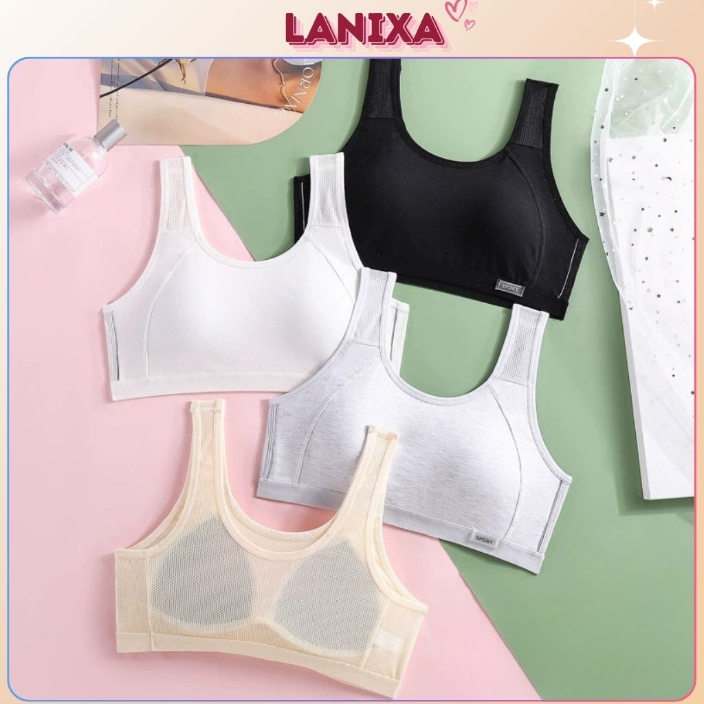 Áo bra thể thao cotton phối lưới thoáng mát - Áo lót học sinh tuổi dậy thì đệm mút sẵn êm ái A611