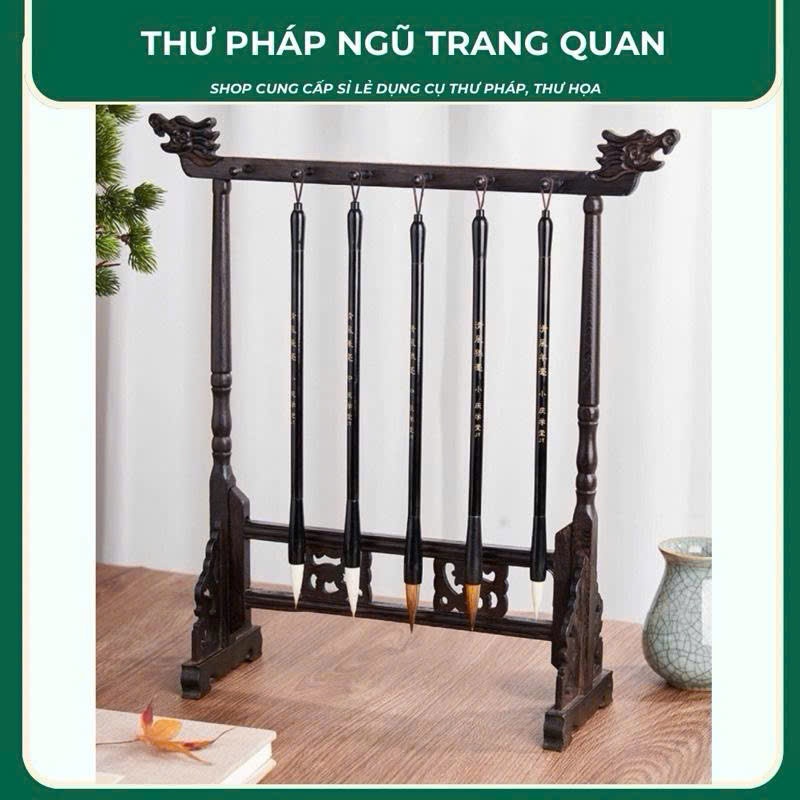 Giá treo bút lông thư pháp 12 móc bằng gỗ kê sí mộc