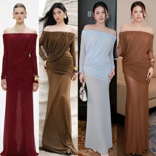 Đần dạ hội bẹt vai tay dài cách điệu tk tặng hoa tai mm 2025a