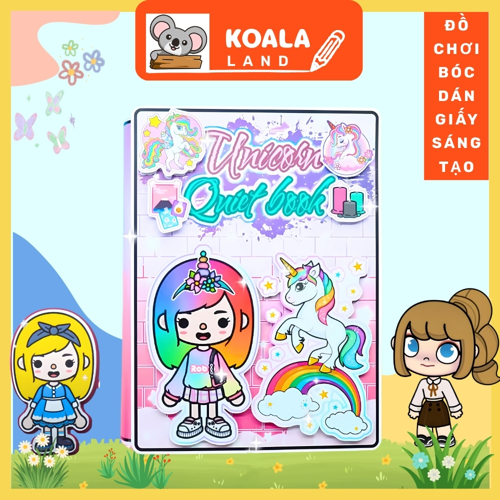 Học liệu bóc dán unicose quite book toca boca đồ chơi thông minh bằng giấy thủ công cho bé gái h24